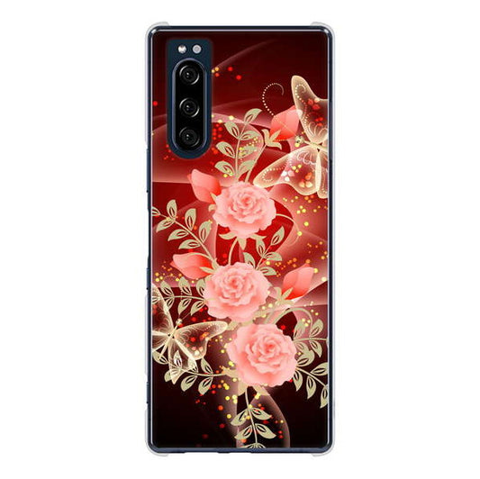 Xperia 5 SO-01M docomo 高画質仕上げ 背面印刷 ハードケース 【VA824 魅惑の蝶とピンクのバラ】