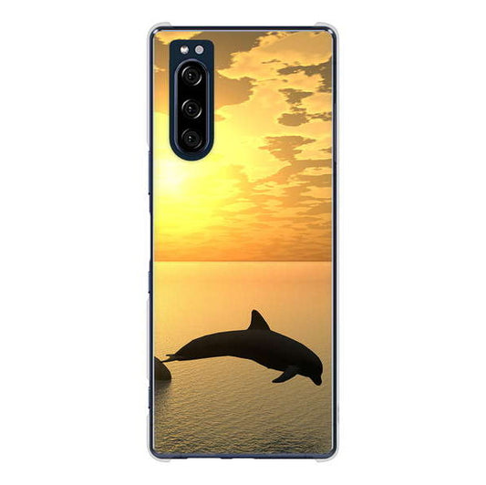 Xperia 5 SO-01M docomo 高画質仕上げ 背面印刷 ハードケース 【VA845 夕暮れのドルフィン】