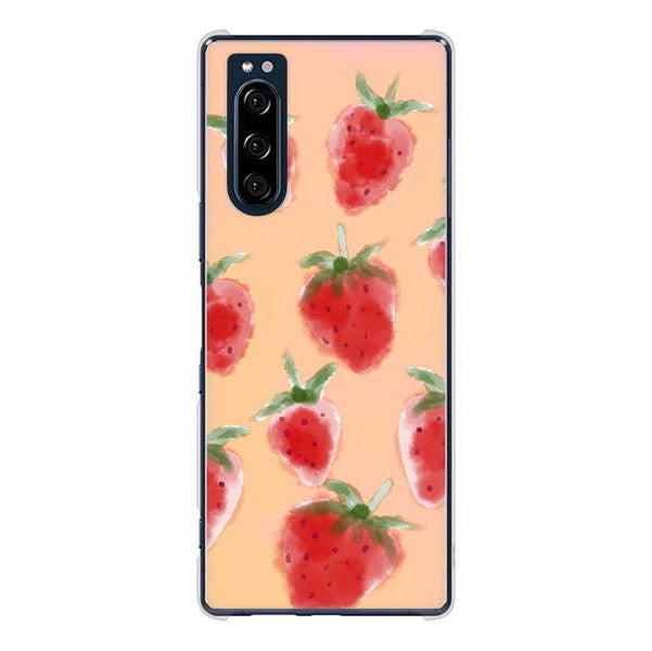 Xperia 5 SO-01M docomo 高画質仕上げ 背面印刷 ハードケース イチゴ 水彩