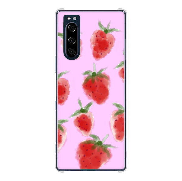 Xperia 5 SO-01M docomo 高画質仕上げ 背面印刷 ハードケース イチゴ 水彩