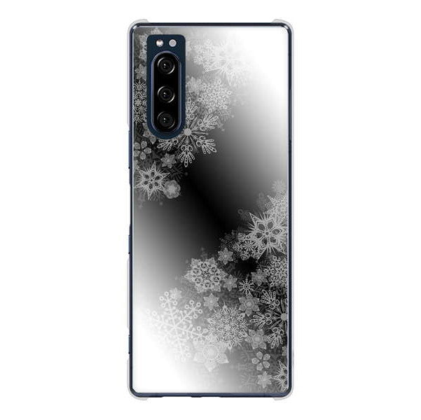 Xperia 5 SO-01M docomo 高画質仕上げ 背面印刷 ハードケース 【YJ340 モノトーン 雪の結晶 】