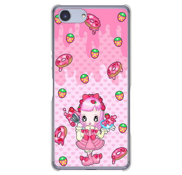 Xperia Ace SO-02L docomo 高画質仕上げ 背面印刷 ハードケース むかいあぐる ストロベリードーナツ