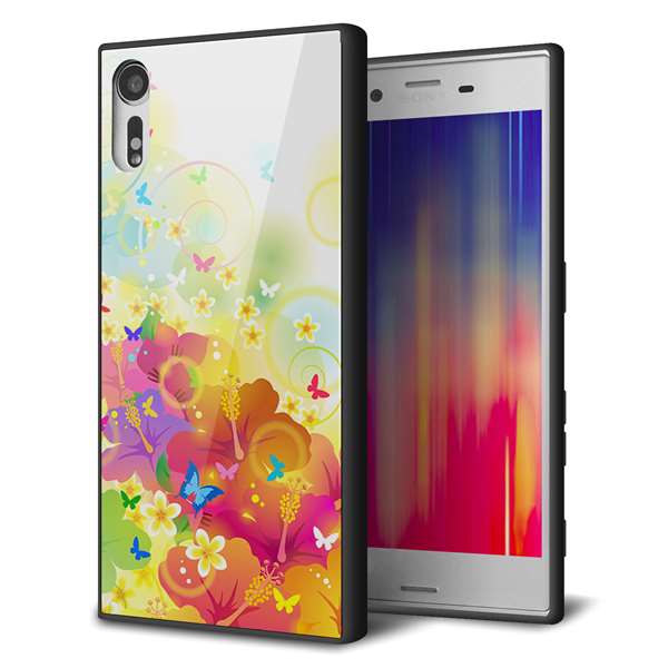 docomo エクスペリア XZs SO-03J 強化ガラス&TPUスマホケース ガラプリ【647 ハイビスカスと蝶】