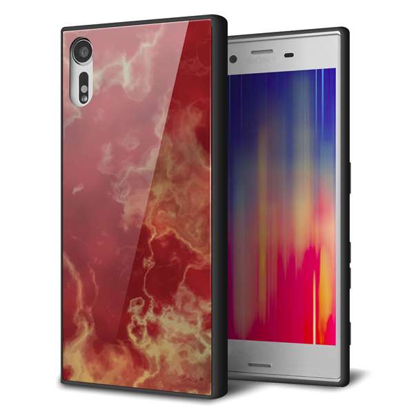 docomo エクスペリア XZs SO-03J 強化ガラス&TPUスマホケース ガラプリ【KM870 大理石RD】
