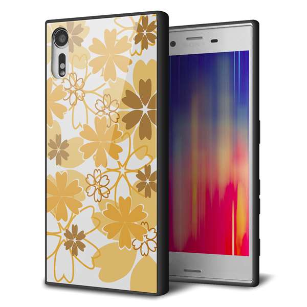 docomo エクスペリア XZs SO-03J 強化ガラス&TPUスマホケース ガラプリ【VA959 重なり合う花 オレンジ】