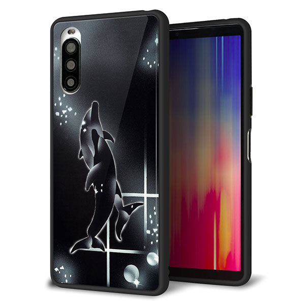 docomo エクスペリア10 II SO-41A 強化ガラス&TPUスマホケース ガラプリ【158 ブラックドルフィン】