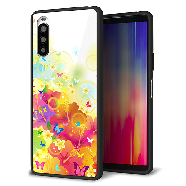 docomo エクスペリア10 II SO-41A 強化ガラス&TPUスマホケース ガラプリ【647 ハイビスカスと蝶】