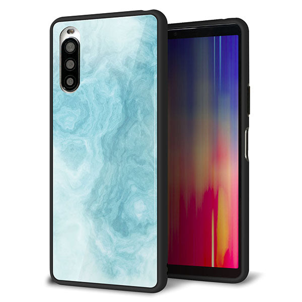 docomo エクスペリア10 II SO-41A 強化ガラス&TPUスマホケース ガラプリ【KM868 大理石BL】