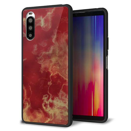 docomo エクスペリア10 II SO-41A 強化ガラス&TPUスマホケース ガラプリ【KM870 大理石RD】