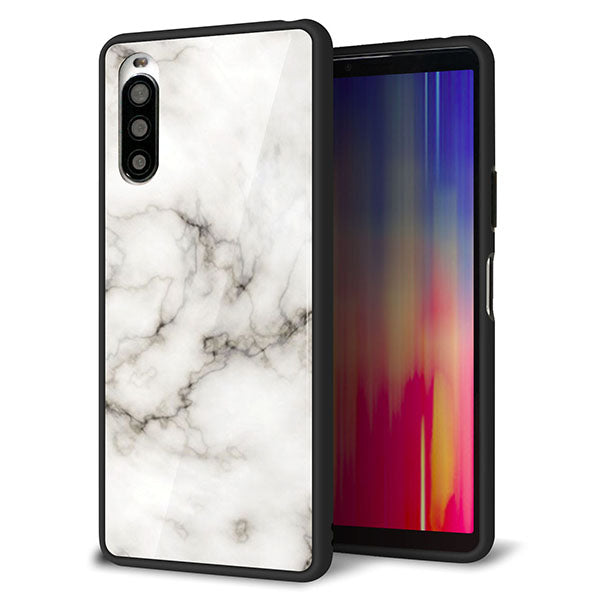 docomo エクスペリア10 II SO-41A 強化ガラス&TPUスマホケース ガラプリ【KM871 大理石WH】