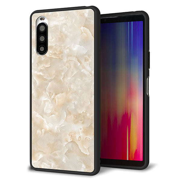 docomo エクスペリア10 II SO-41A 強化ガラス&TPUスマホケース ガラプリ【KM872 大理石パール】