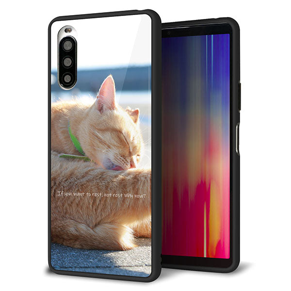 docomo エクスペリア10 II SO-41A 強化ガラス&TPUスマホケース ガラプリ【KM876 猫】