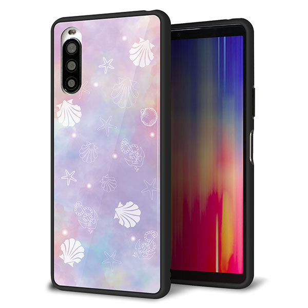 docomo エクスペリア10 II SO-41A 強化ガラス&TPUスマホケース ガラプリ【KM883 シェル柄】