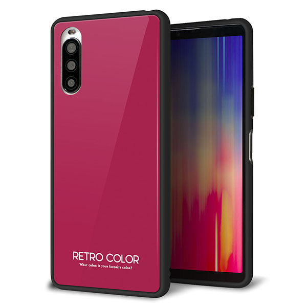docomo エクスペリア10 II SO-41A 強化ガラス&TPUスマホケース ガラプリ【KM921 レトロカラー(ダークピンク)】