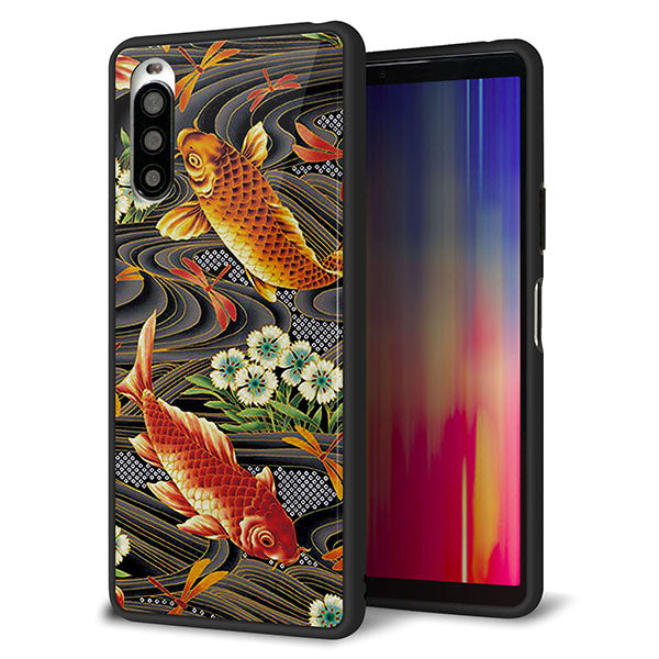 docomo エクスペリア10 II SO-41A 強化ガラス&TPUスマホケース ガラプリ【MA963 着物柄 鶴鯉 A】