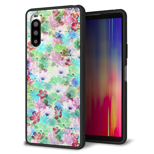 docomo エクスペリア10 II SO-41A 強化ガラス&TPUスマホケース ガラプリ【SC872 リバティプリント プレスドフラワー(グリーン)】