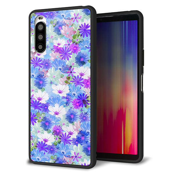 docomo エクスペリア10 II SO-41A 強化ガラス&TPUスマホケース ガラプリ【SC875 リバティプリント プレスドフラワー(ブルー)】