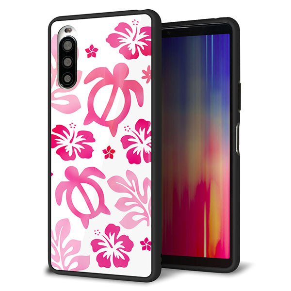 docomo エクスペリア10 II SO-41A 強化ガラス&TPUスマホケース ガラプリ【SC879 ハワイアンアロハホヌ(ピンク)】