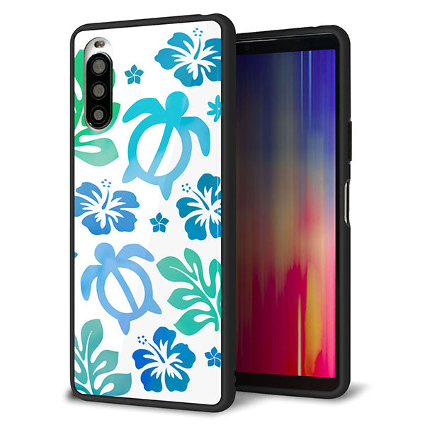 docomo エクスペリア10 II SO-41A 強化ガラス&TPUスマホケース ガラプリ【SC880 ハワイアンアロハホヌ(ブルー)】