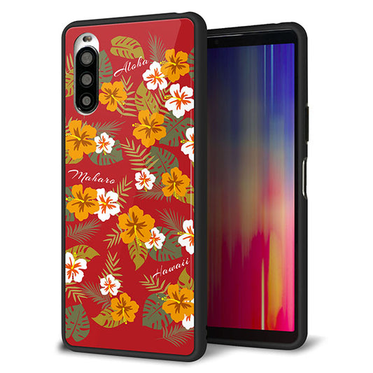 docomo エクスペリア10 II SO-41A 強化ガラス&TPUスマホケース ガラプリ【SC885 ハワイアンアロハレトロ(レッド)】