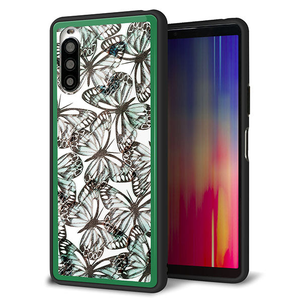 docomo エクスペリア10 II SO-41A 強化ガラス&TPUスマホケース ガラプリ【SC902 ガーデンバタフライ グリーン】