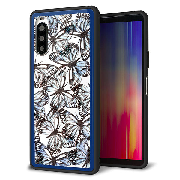 docomo エクスペリア10 II SO-41A 強化ガラス&TPUスマホケース ガラプリ【SC906 ガーデンバタフライ ブルー】
