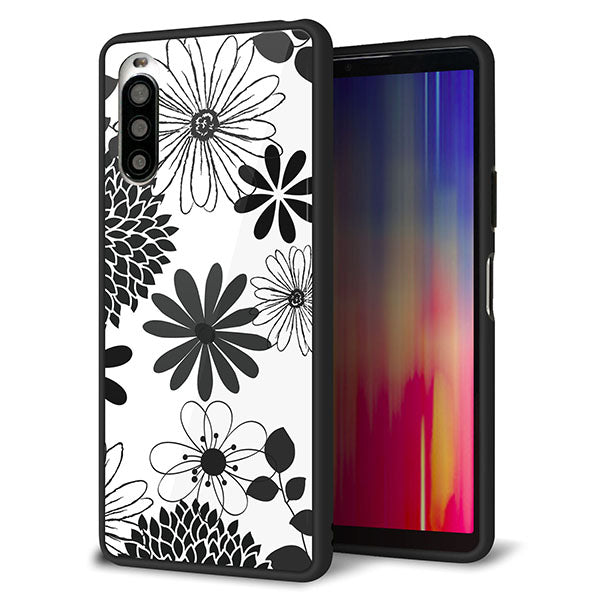 docomo エクスペリア10 II SO-41A 強化ガラス&TPUスマホケース ガラプリ【SC912 花柄モノトーン 01】