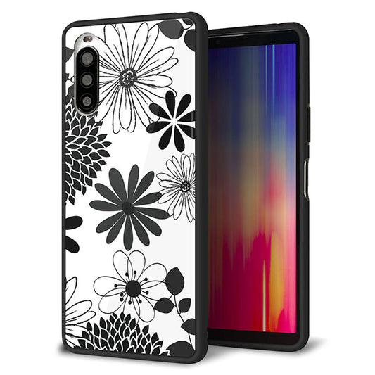 docomo エクスペリア10 II SO-41A 強化ガラス&TPUスマホケース ガラプリ【SC912 花柄モノトーン 01】