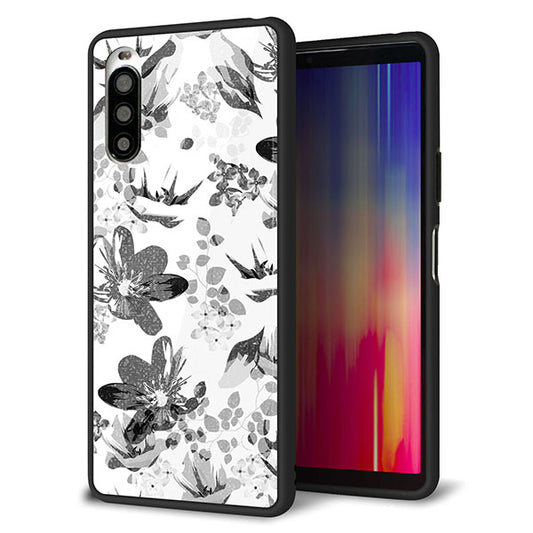 docomo エクスペリア10 II SO-41A 強化ガラス&TPUスマホケース ガラプリ【SC914 花柄モノトーン 03】