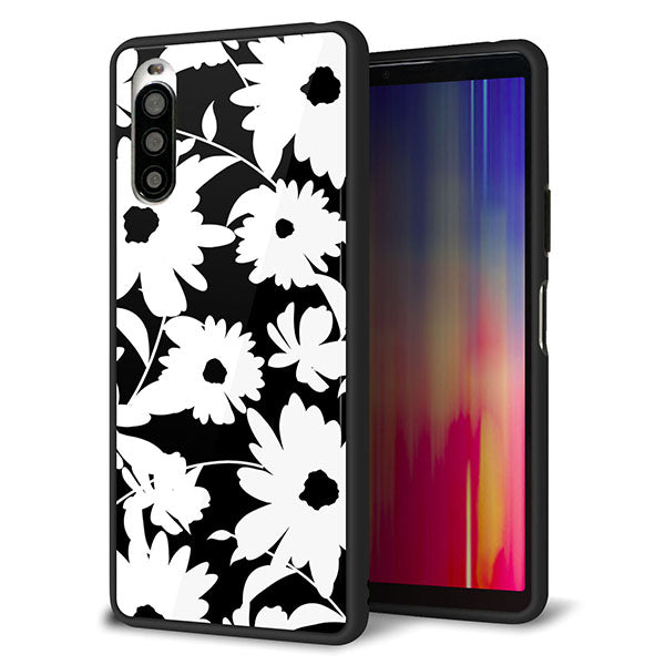 docomo エクスペリア10 II SO-41A 強化ガラス&TPUスマホケース ガラプリ【SC915 花柄モノトーン 04】