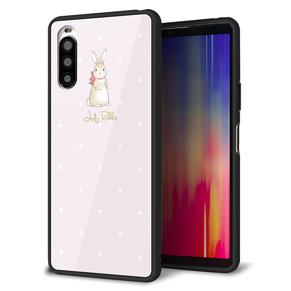 docomo エクスペリア10 II SO-41A 強化ガラス&TPUスマホケース ガラプリ【SC966 Lady Rabbit ベージュピンクhp】