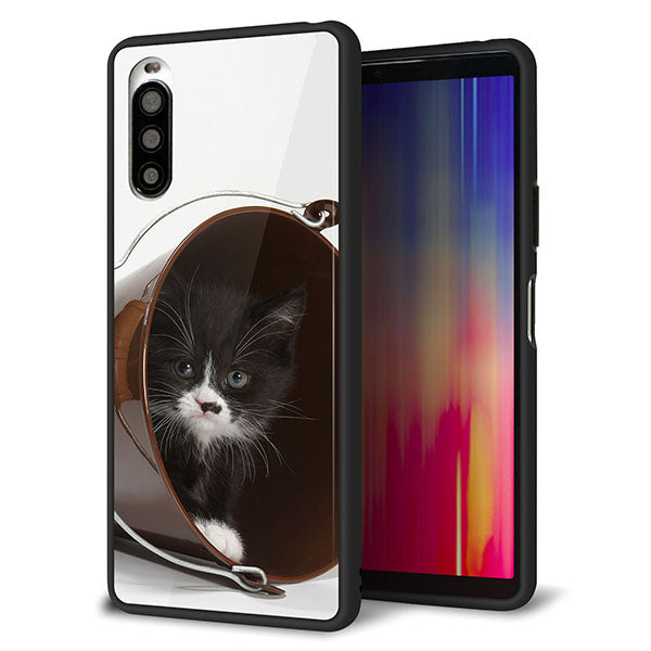 docomo エクスペリア10 II SO-41A 強化ガラス&TPUスマホケース ガラプリ【VA800 ネコとバケツ】