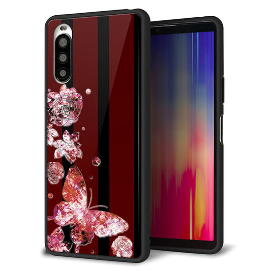 docomo エクスペリア10 II SO-41A 強化ガラス&TPUスマホケース ガラプリ【VA814 宝石と蝶】