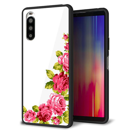 docomo エクスペリア10 II SO-41A 強化ガラス&TPUスマホケース ガラプリ【VA825 バラのフレーム(白)】