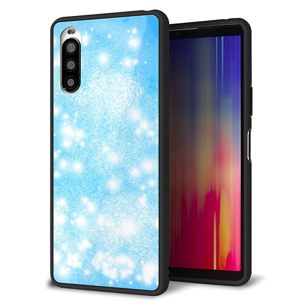 docomo エクスペリア10 II SO-41A 強化ガラス&TPUスマホケース ガラプリ【YJ289 デザインブルー】