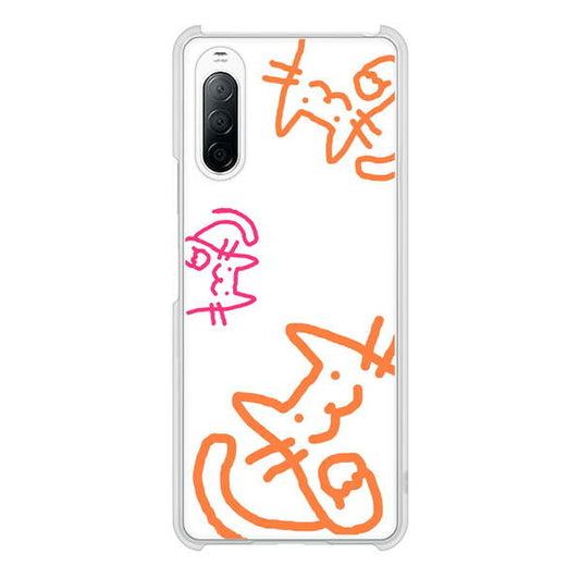 Xperia 10 II SO-41A docomo 高画質仕上げ 背面印刷 ハードケース 【1098 手まねきする3匹のネコ】