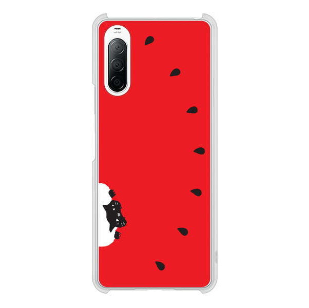 Xperia 10 II SO-41A docomo 高画質仕上げ 背面印刷 ハードケース すいかをかじるネコ