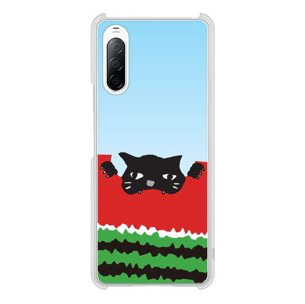 Xperia 10 II SO-41A docomo 高画質仕上げ 背面印刷 ハードケース すいかをかじるネコ