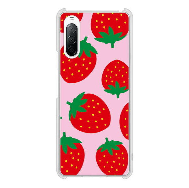 Xperia 10 II SO-41A docomo 高画質仕上げ 背面印刷 ハードケース 大きいイチゴ模様