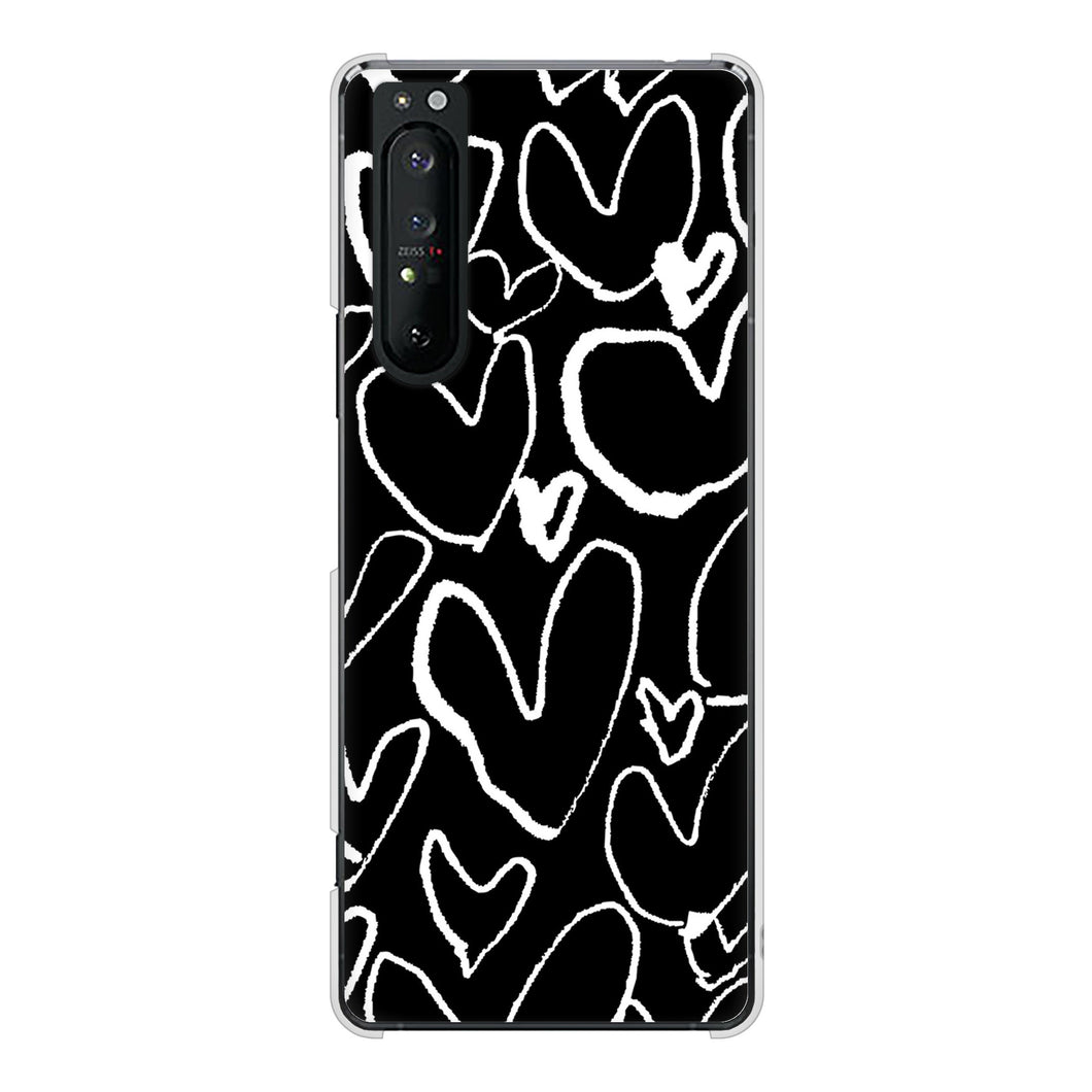 Xperia 1 II SO-51A docomo 高画質仕上げ 背面印刷 ハードケース 【1124 ハート BK&WH】