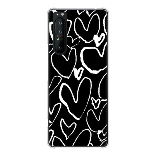 Xperia 1 II SO-51A docomo 高画質仕上げ 背面印刷 ハードケース 【1124 ハート BK&WH】