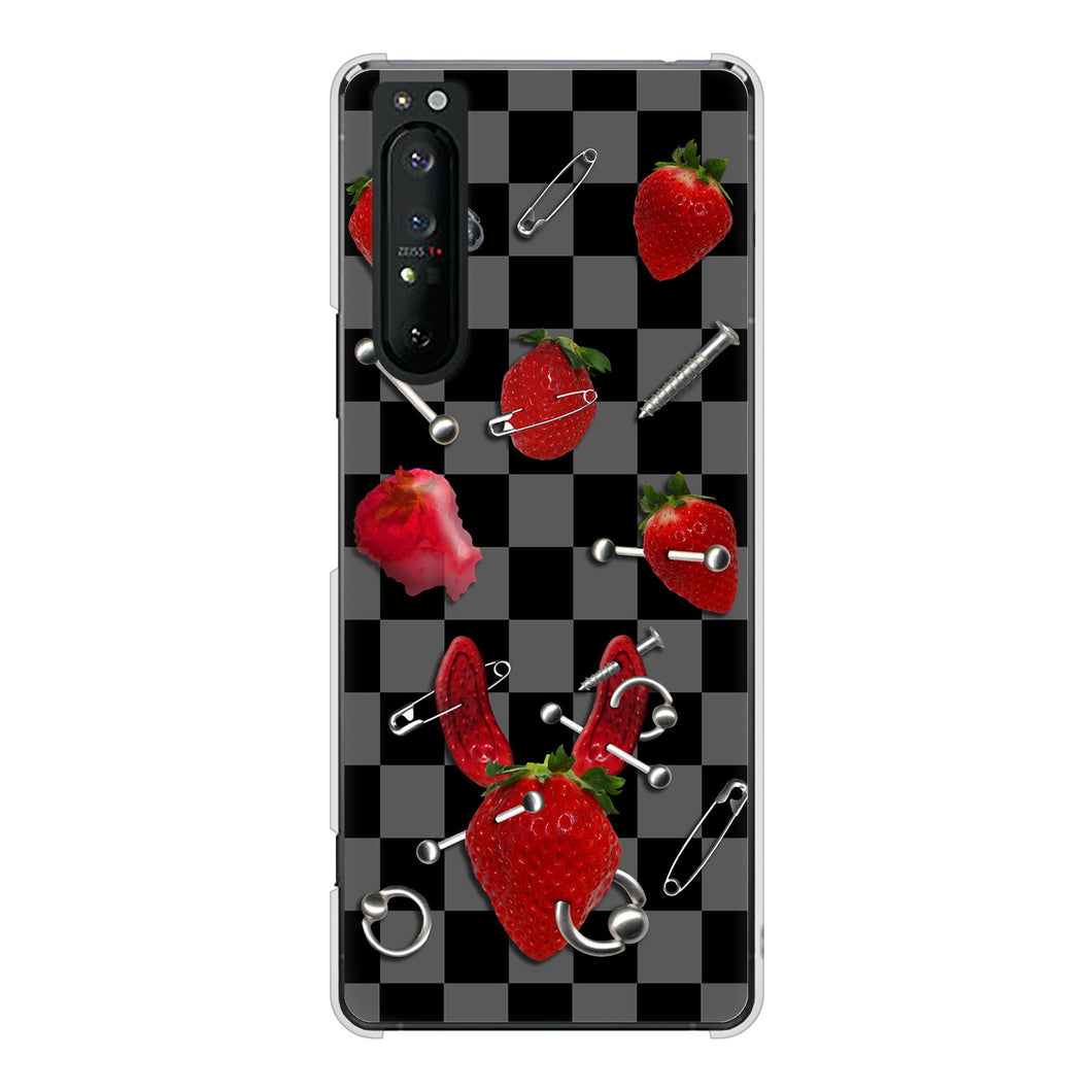 Xperia 1 II SO-51A docomo 高画質仕上げ 背面印刷 ハードケース むかいあぐる 苺パンク