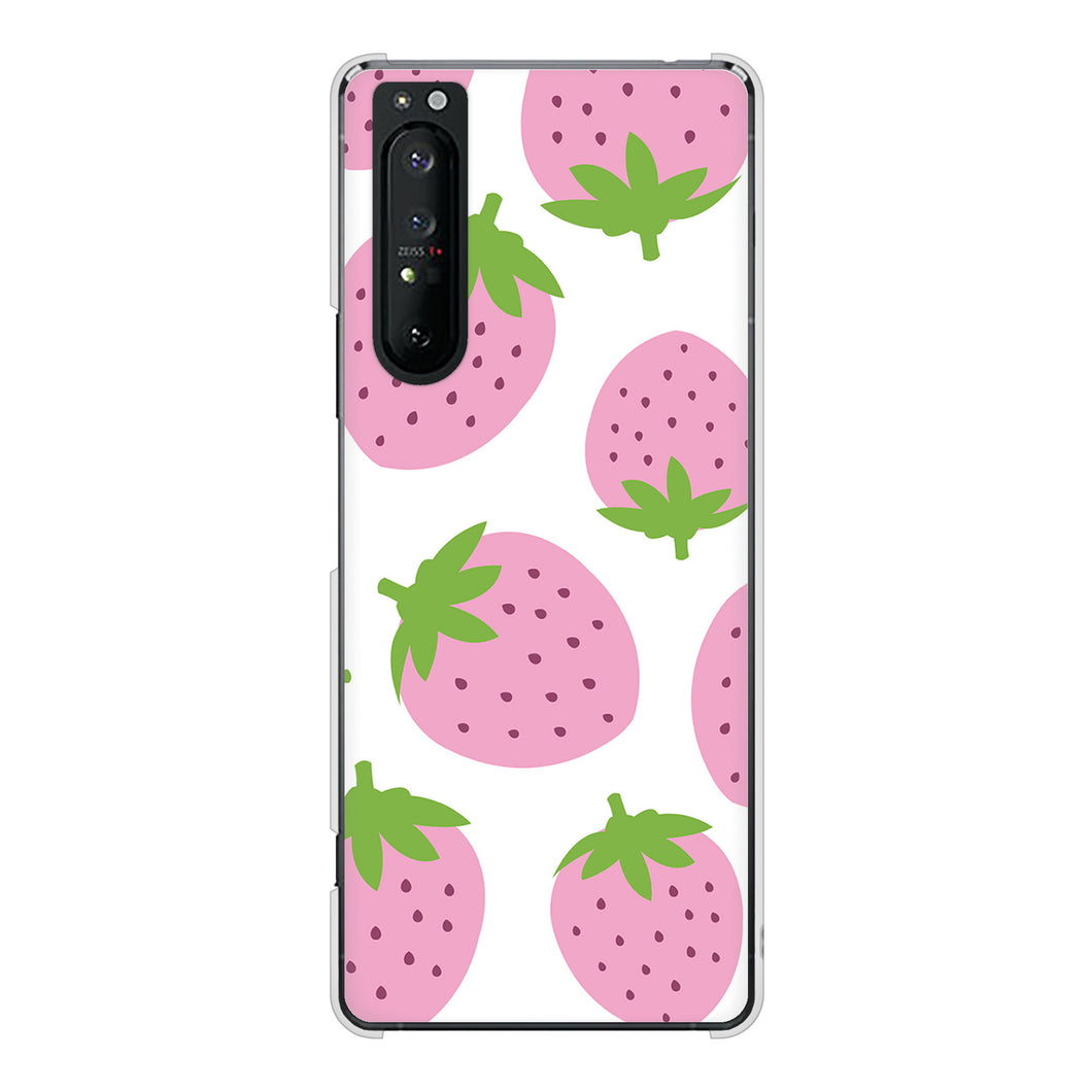 Xperia 1 II SO-51A docomo 高画質仕上げ 背面印刷 ハードケース 大きいイチゴ模様