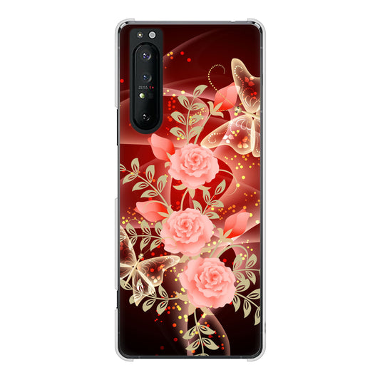 Xperia 1 II SO-51A docomo 高画質仕上げ 背面印刷 ハードケース 【VA824 魅惑の蝶とピンクのバラ】