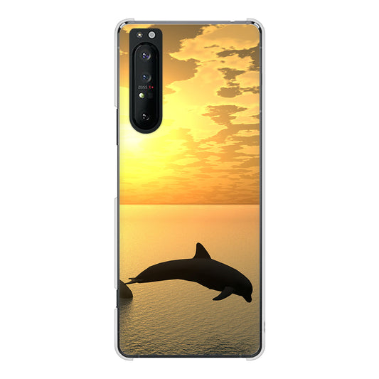 Xperia 1 II SO-51A docomo 高画質仕上げ 背面印刷 ハードケース 【VA845 夕暮れのドルフィン】
