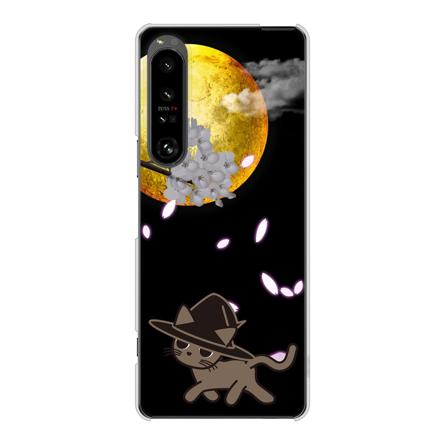 Xperia 1 V SO-51D docomo 高画質仕上げ 背面印刷 ハードケース夜とネコ
