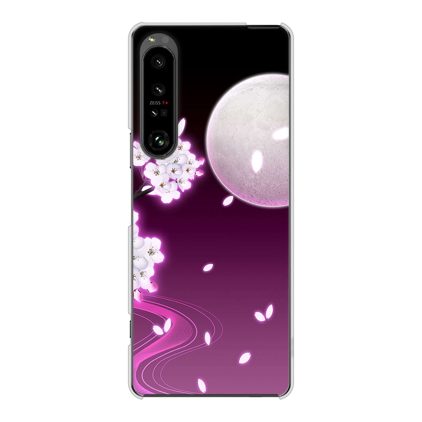 Xperia 1 V SO-51D docomo 高画質仕上げ 背面印刷 ハードケース 【1223 紫に染まる月と桜】