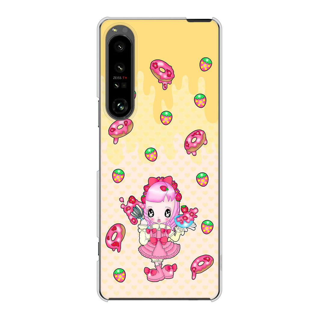 Xperia 1 V SO-51D docomo 高画質仕上げ 背面印刷 ハードケースむかいあぐる ストロベリードーナツ