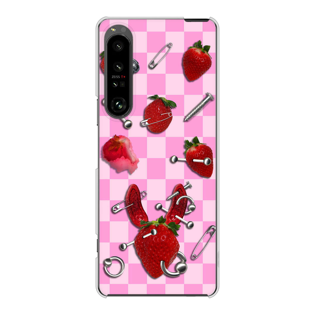 Xperia 1 V SO-51D docomo 高画質仕上げ 背面印刷 ハードケースむかいあぐる 苺パンク