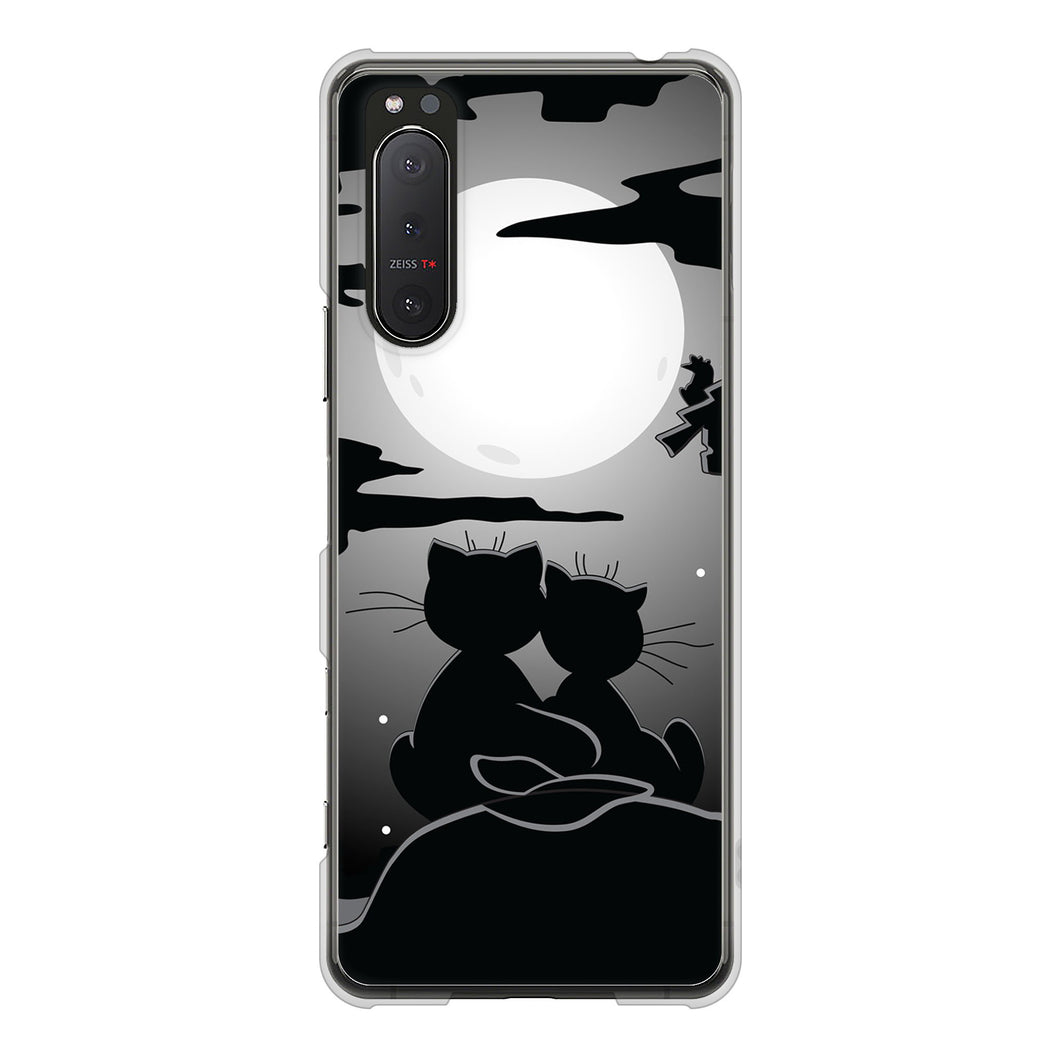 Xperia 5II SO-52A docomo 高画質仕上げ 背面印刷 ハードケース 夜とネコ